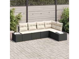 Vidaxl Conjunto De Sofá De Jardim 5 Pcs Preto E Creme Vime Pe