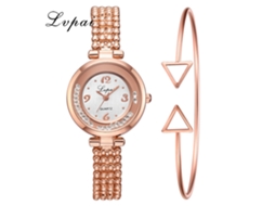 Relógio de Pulso Feminino de Quartzo Casual com Strass Pulseira Elegante Ouro Rosa Branco