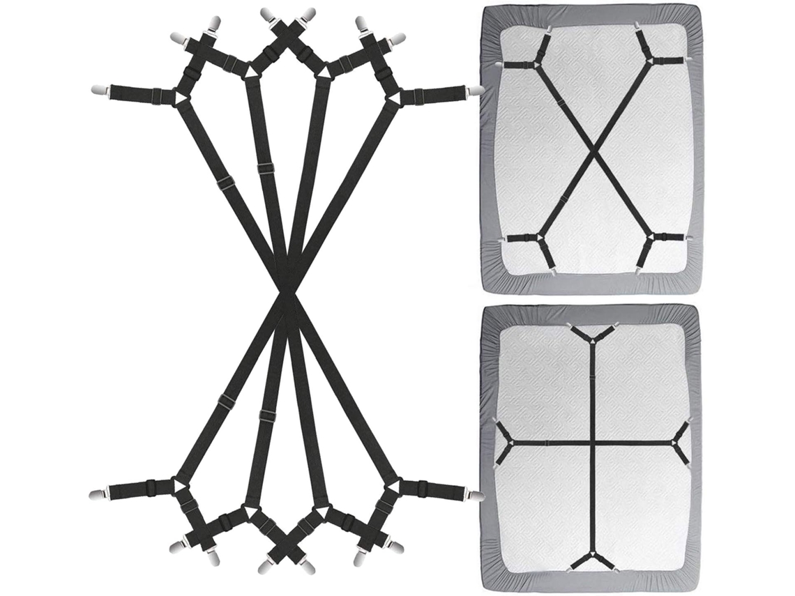 Lurelia Correias Para Lençol Preto Ajustável Elástico Cruzado Triângulo Metal Borracha Colcha Colchão Cama Reforçados