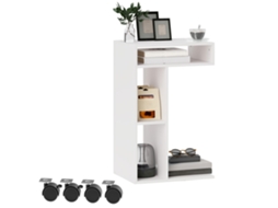 Mesa De Apoio Em Forma De C Com Rodízios, 3 Compartimentos E Prateleira, 40x30x69 Cm, Branco
