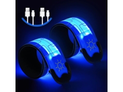 Pulseira de luz LED recarregável, 2 peças, USB, três modos, ajustável, escuro, azul, sem marca