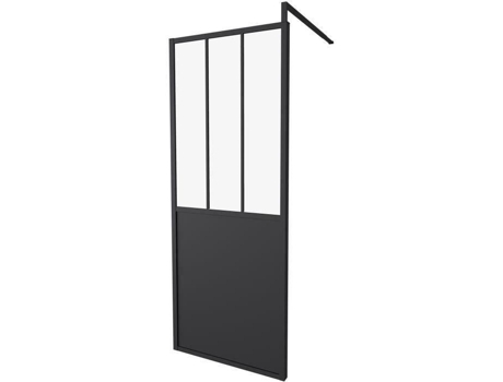Parede Fixa 80x200 Estilo Industrial Preto Vidro Transparente Retangular Alumínio Espessura 5mm Gelco