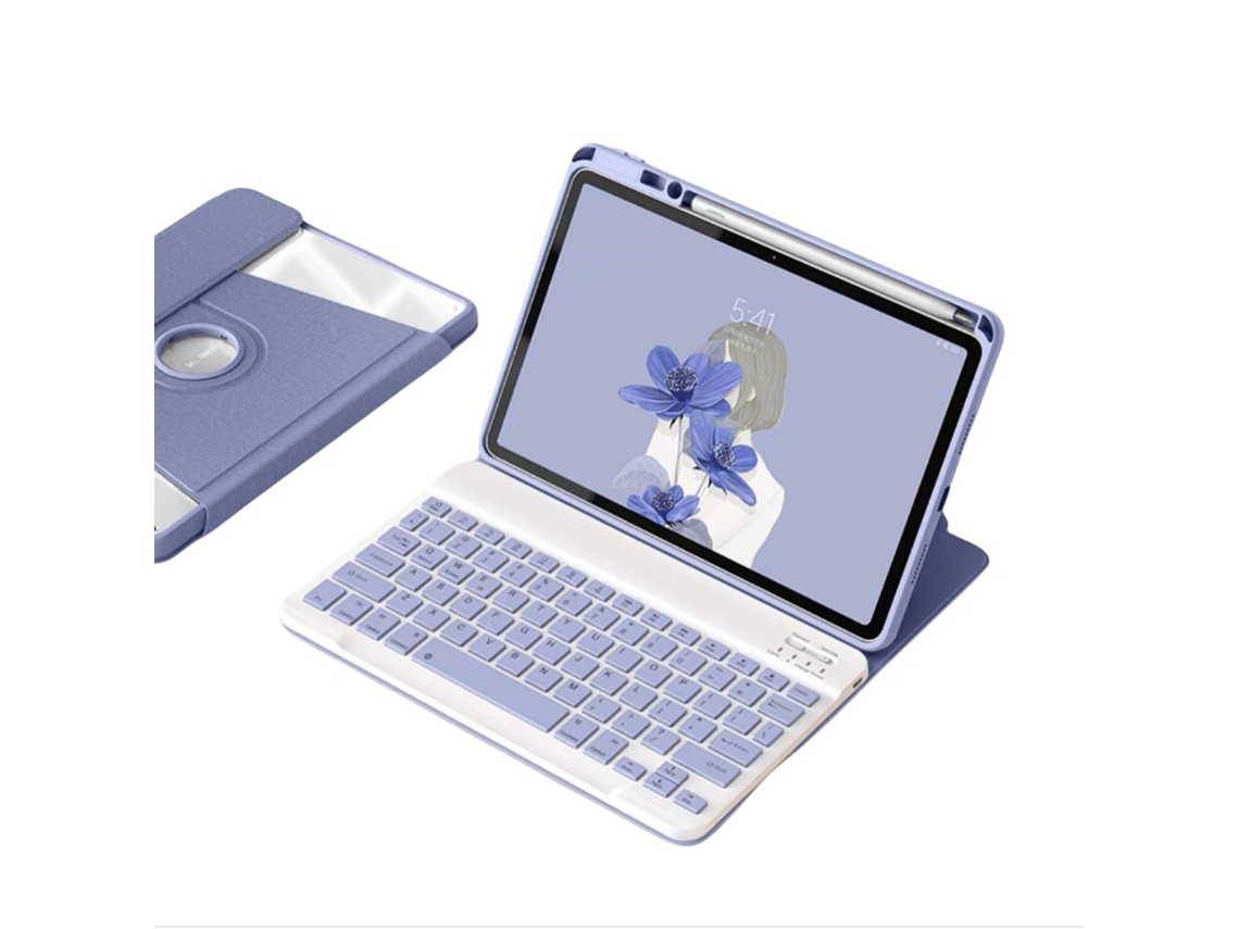 Teclado Bluetooth Com Suporte Giratório 360 ° + Capa Para Ipad 11 A16 2025 E 10 2022 10.9, Lavanda