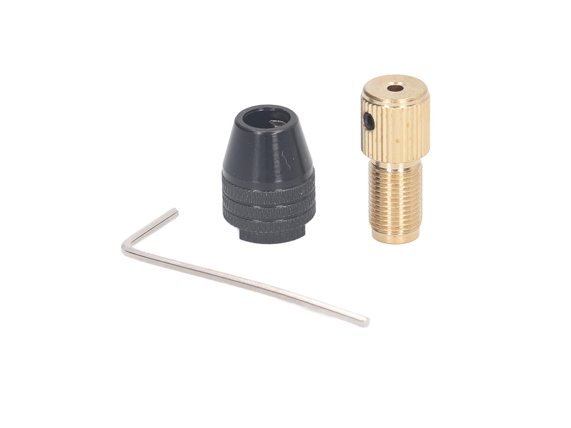 Mandril de 3 garras com pinça autoajustável, haste de extensão e chave Allen para ferramentas rotativas de 2,35 mm.