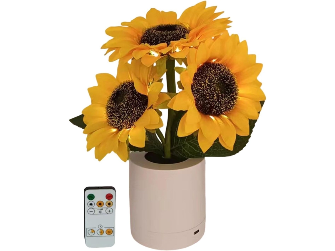 Luminária em formato de flor com intensidade ajustável.