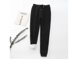 Calças De Moletom Com Forro Sherpa Para Mulher, Estilo Casual, Acolhedoras E Anti-vento, Bolso Lateral E Cinto Com Cordão Preto