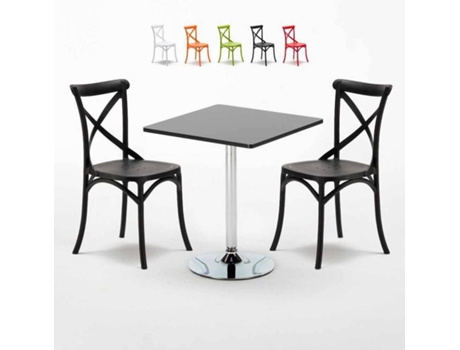 Mesa Quadrada com 2 Cadeiras AHD AMAZING HOME DESIGN Vintage Mojito (Preto - 70x70 cm)