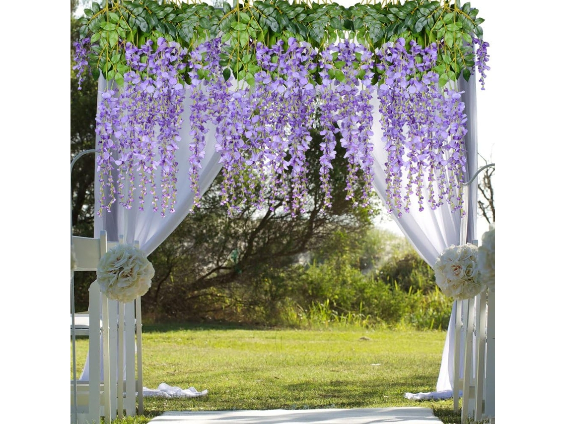 12 Peças de Flores Artificiais de Seda, Trepadeira de Glicínia, Flores Pendentes AQUAFORGE