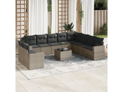 Vidaxl 11 Pcs Conjunto Sofás De Jardim C/ Almofadões Vime Pe Cinzento
