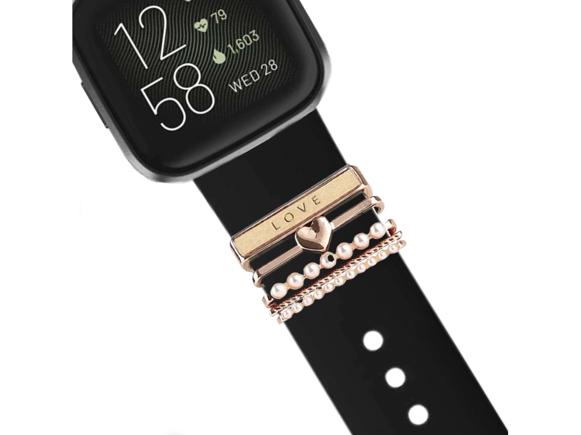Bracelete Fitbit Versa Lite Pulseira com Adorno Love Preto