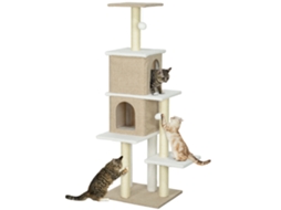 Árvore De Claro 140 Cm Para Arranhar Pele Carneiro Gatos Com 2 Cavernas, Plataformas Penduradas E Poste Sisal Marrom