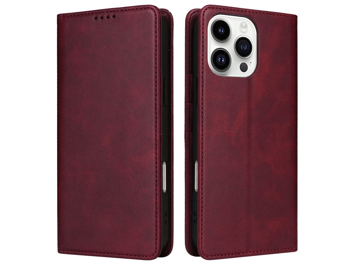 Capa Bloqueio Rfid Para Iphone 14 Pro Pele Sintética Com Porta-cartões Vermelho