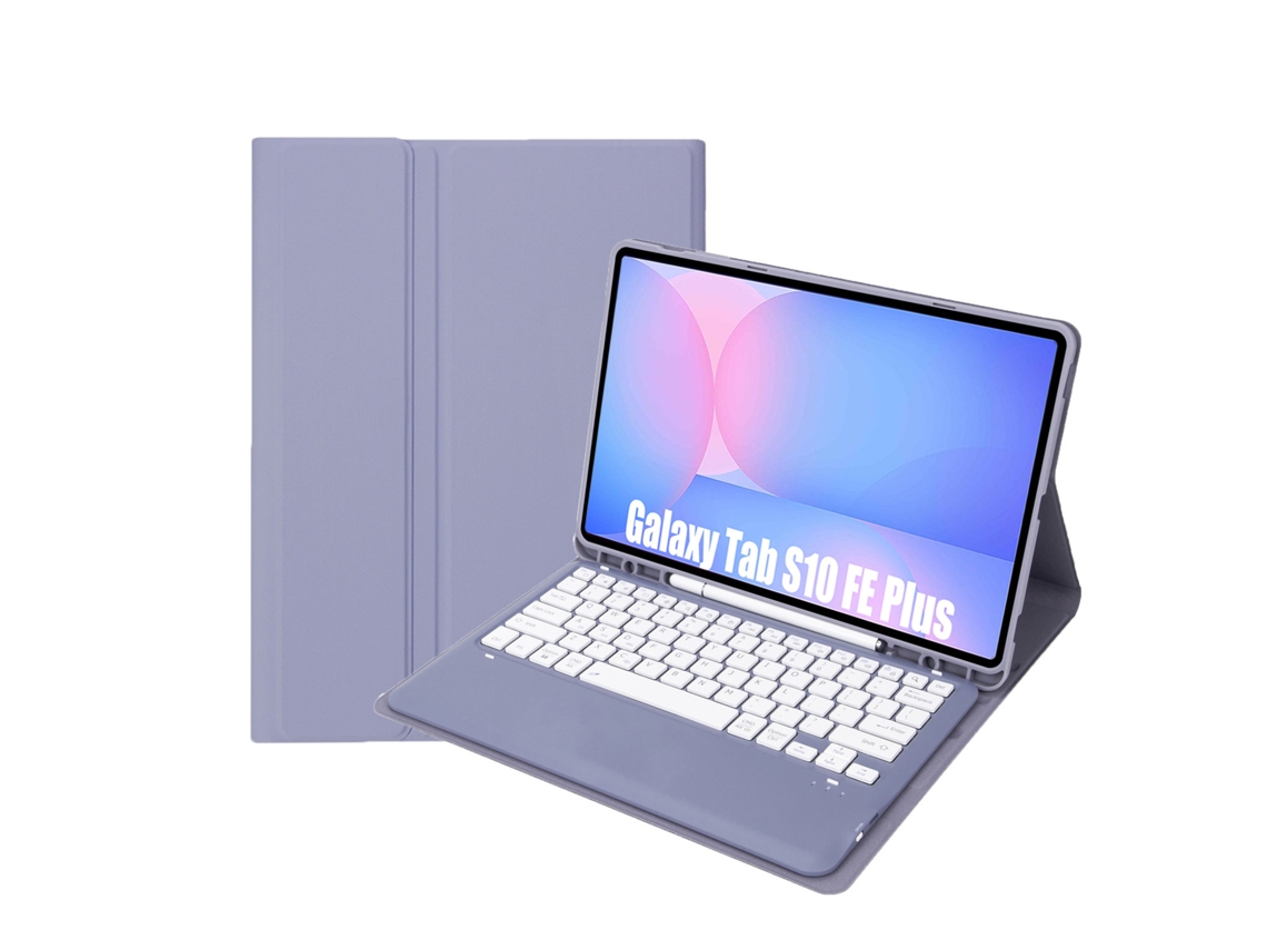Capa de Teclado Bluetooth para Samsung Tab S10fe Plus 13.1 com Teclado Bluetooth,português,roxo e Branco XIAOMOYU