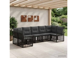 Vidaxl Conjunto De Sofás Para Exterior 7 Unid. Preto E Cinza Escuro