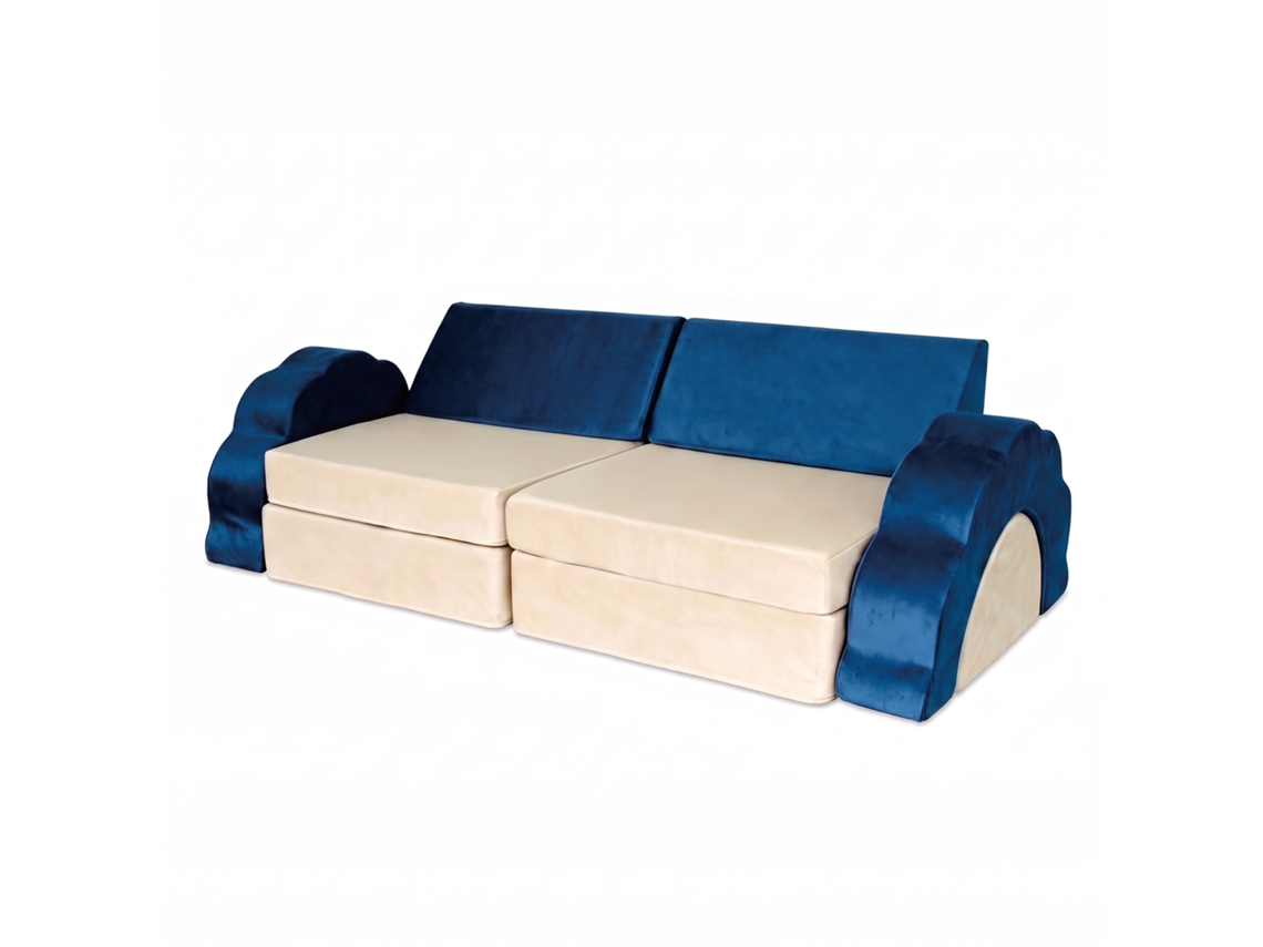 Sofá Infantil De Brincar Relaxdays, Modular, 10 Peças, Blocos Macios, Veludo, A X L X P: 47 X 150 X 65 Cm, Azul
