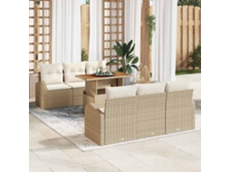 Vidaxl Conjunto De Sofá De Jardim 7 Unid. Bege Rattan Sintético