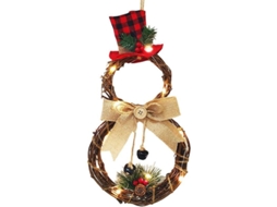 Guirnalda Navideña Para Porta Com Luzes Led Operadas Por Baterias, 40x20cm, Rattan, Decoração De Natal