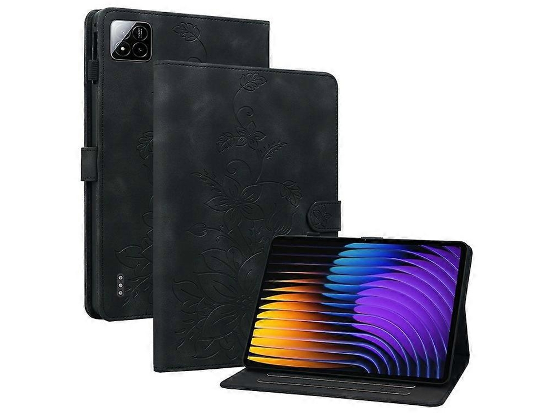 Capa Para Tablet Xiaomi Pad 7 Pro / Pad 7 Com Estampa De Lírio, Compartimentos Para Cartões E Revestimento Em Couro.