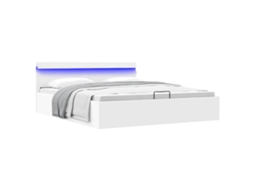 Vidaxl Cama Hidráulica C/ Arrumação Led 180x200 Cm Couro Artif. Branco