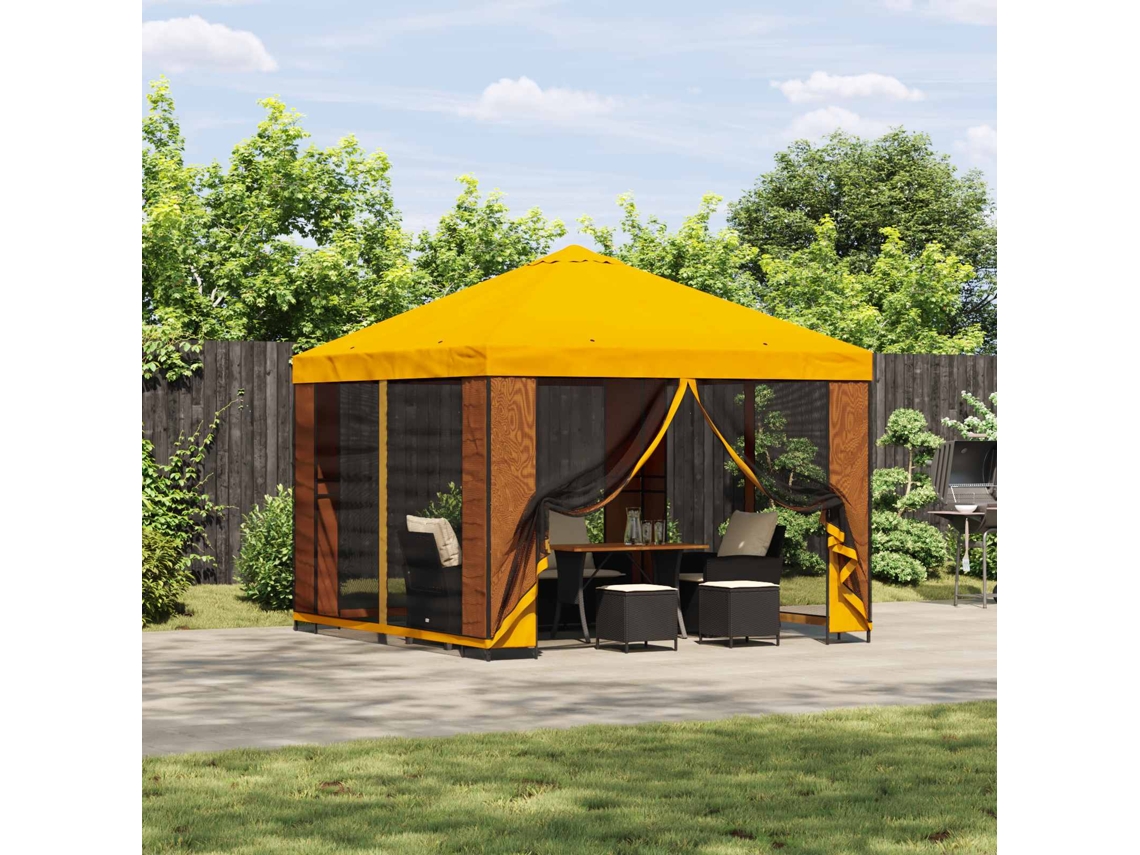 Vidaxl Gazebo De Jardim Com Laterais 3 X 3 M Amarelo Poliéster E Aço