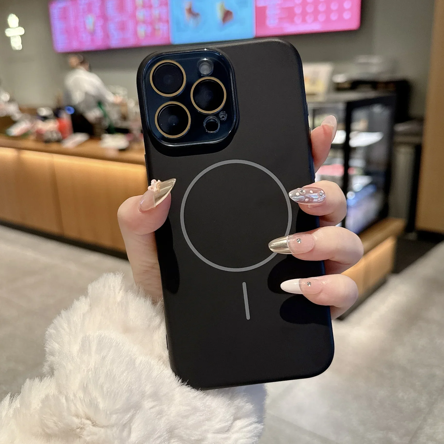 (iphone 13 Preto) Capa Protetora Magnética Para Carregamento Sem Fio, Feita De Silicone Líquido.