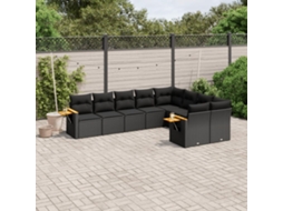 9 Pcs Conjunto De Sofás P/ Jardim C/ Almofadões Vime Pe Preto Dkd Home Decor