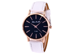 Relógio de Pulso Feminino de Quartzo com Pulseira de Couro Pu Estilo Simples e Dial Redondo Branco