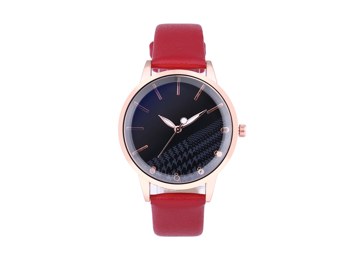 Relógio de Pulso Feminino de Quartzo com Mostrador Redondo Elegante Casual Vermelho