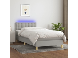 Vidaxl Cama Box Spring C/ Colchão E Led 90x200 Cm Tecido Cinza-claro