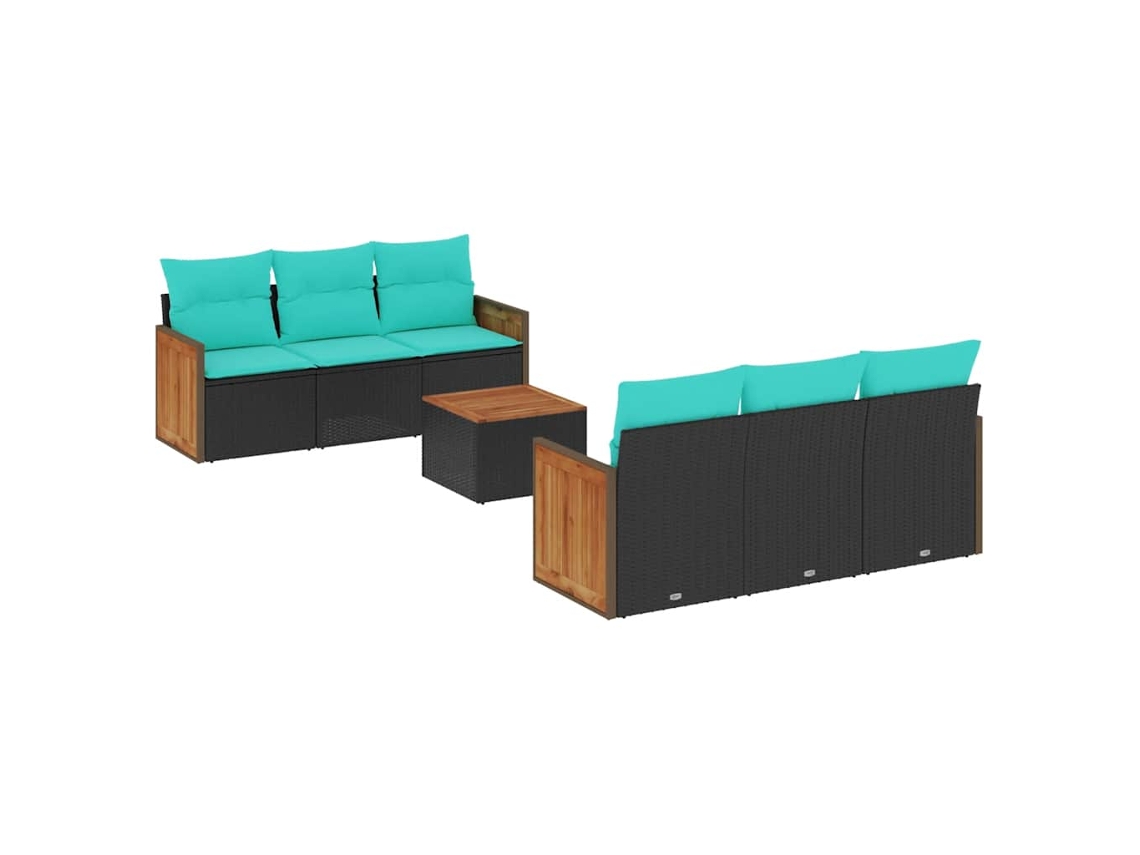 Conjunto de Sofá de Jardim, 7 Peças, Almofadas, Rattan Preto MAISON EXCLUSIVE