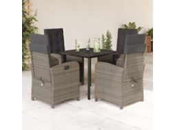 Vidaxl 5 Pcs Conjunto De Jantar P/ Jardim C/ Almofadões Vime Pe Cinza