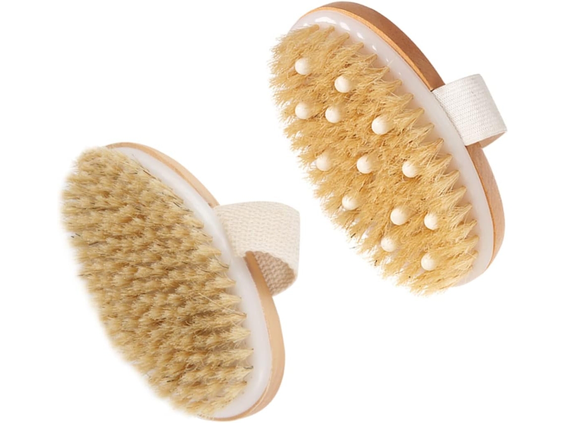 Conjunto De 2 Escovas Banho Madeira Baluue Com Cerdas Naturais Para Limpeza Profunda, Massagem Esfoliante Suave E