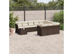 Vidaxl 11 Pcs Conjunto Sofás De Jardim C/ Almofadões Vime Pe Castanho