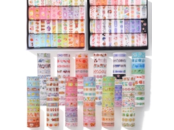 Conjunto de 120 rolos de washi tape, rolos adesivos decorativos para materiais de diário, scrapbooking, artesanato e projetos.