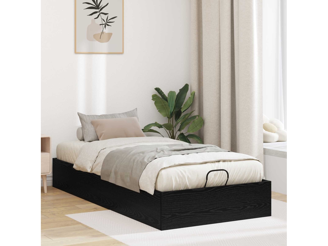 Vidaxl Estrutura de Cama Ottoman Carvalho Preto 203 X 90 X 25 Cm