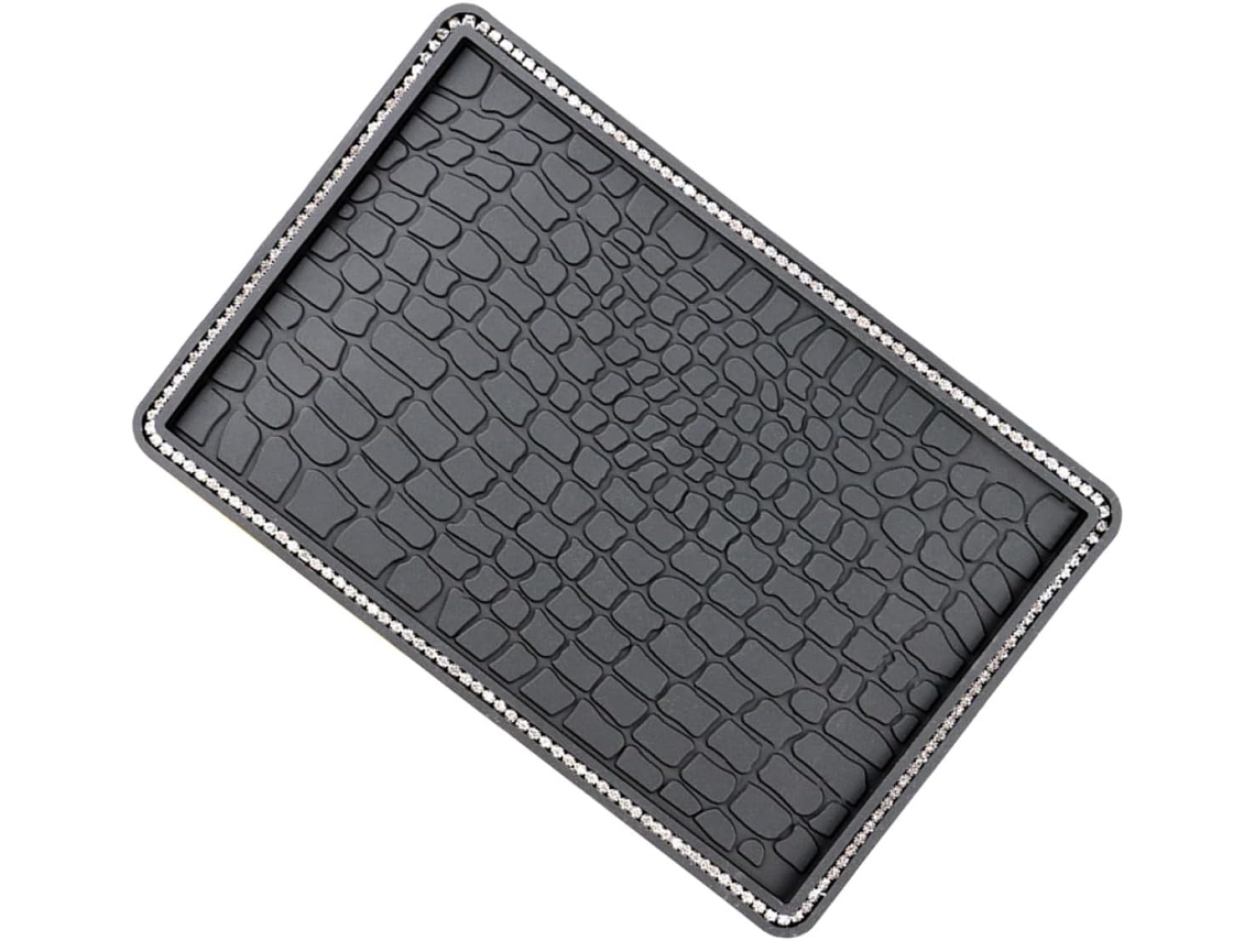 Tapete De Pvc Preto Antiderrapante, Flexível E Elegante, Com Strass, Para Celular.