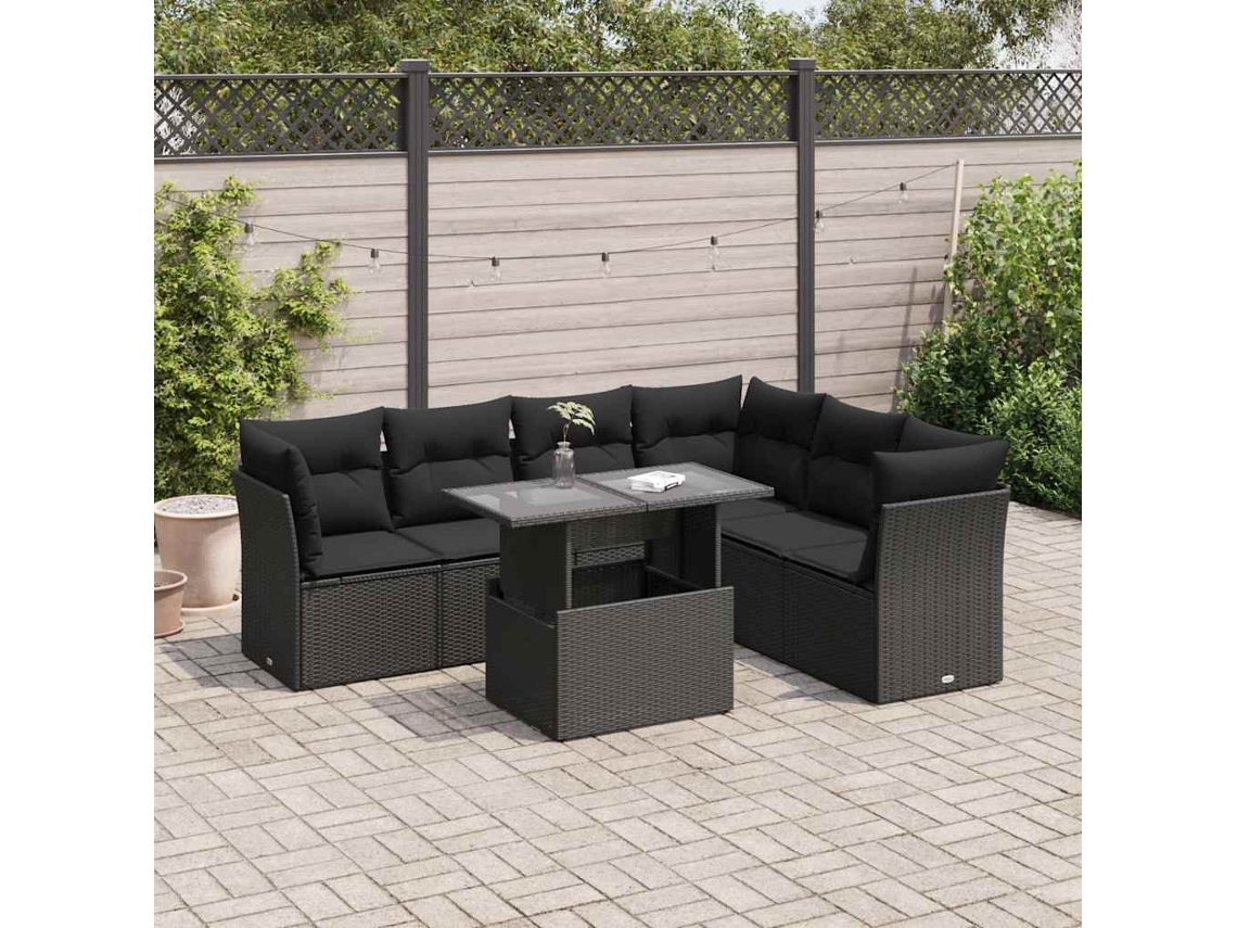Vidaxl 7 Pcs Conjunto de Sofás P/ Jardim C/ Almofadões Vime Pe Preto