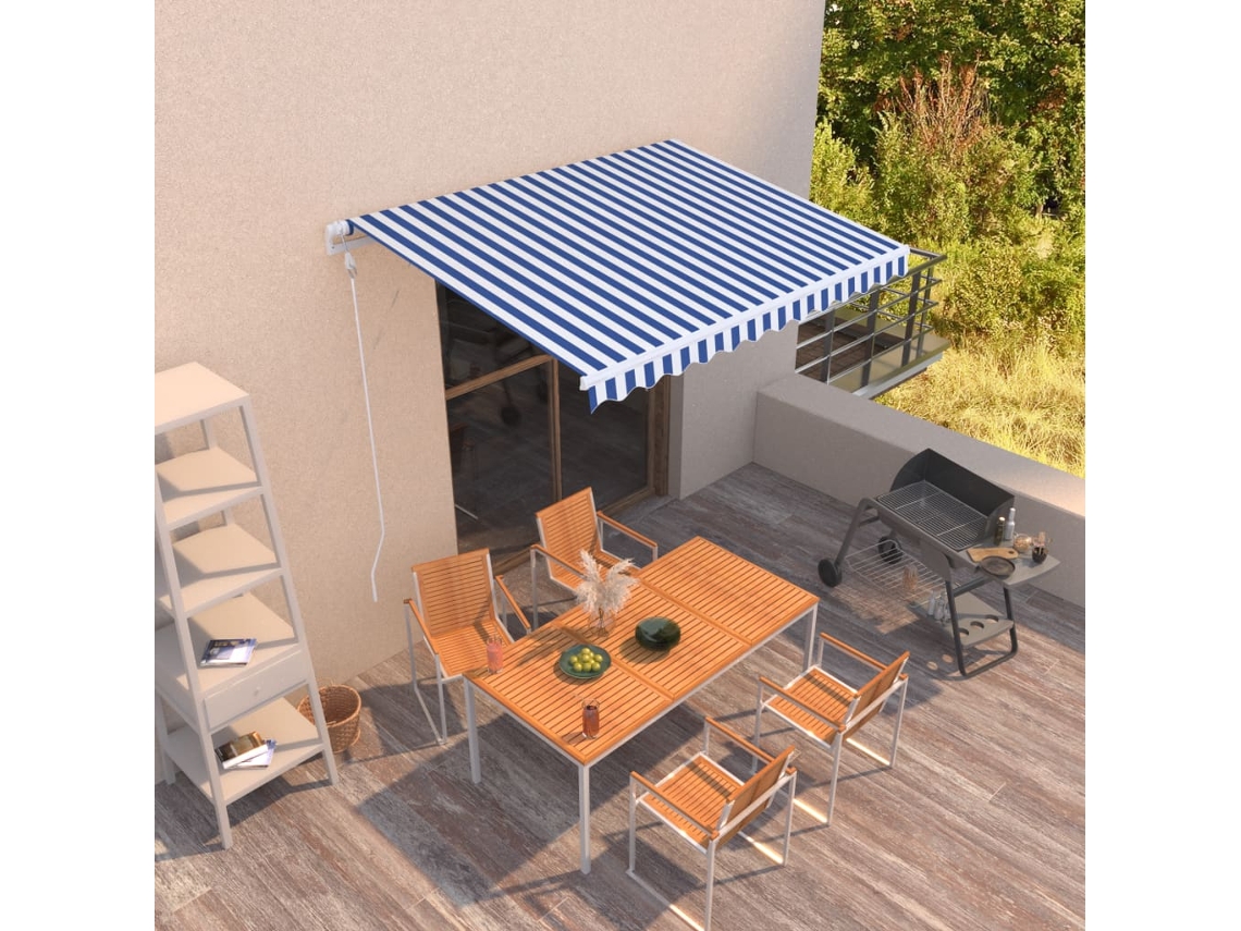 Vidaxl Toldo Retrátil Automático 300x250 Cm Azul E Branco
