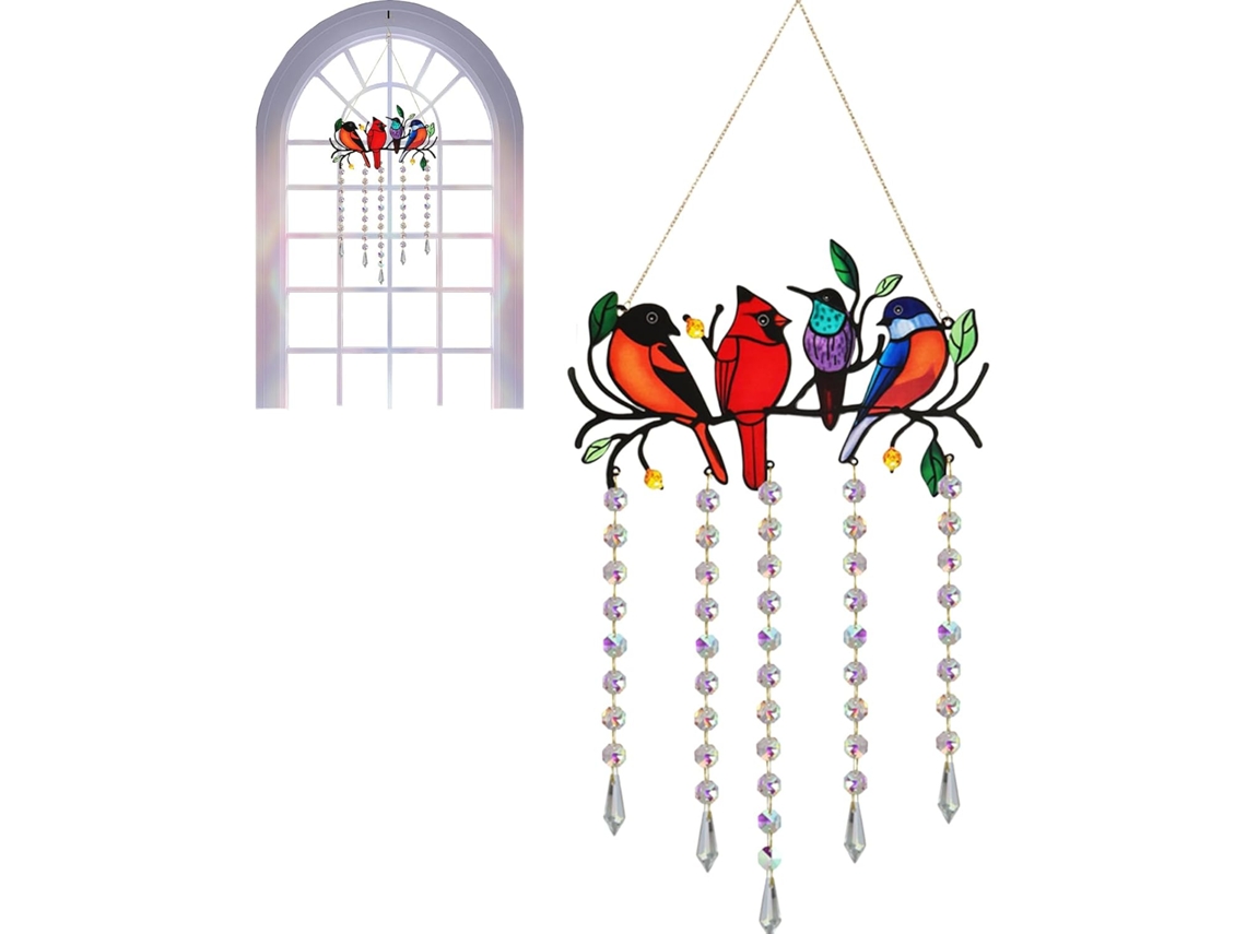 Decoração de Vitral Cristal com Luz Solar, Prisma de Pássaro, Criador de Arco íris, Decoração para Varanda, Cozinha, CHABERLU