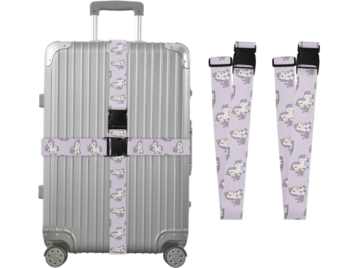 Conjunto De 2 Cintas Bagagem Com Estampa Unicórnio Roxo E Flor Roxa, Ideais Para Viagens, Escola E Negócios, Tanto Para
