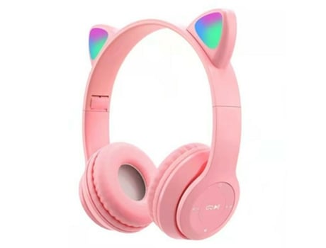 Fones De Ouvido Bluetooth 5.0 Com Orelhas De Gato/coelho Led E Microfone - Rosa