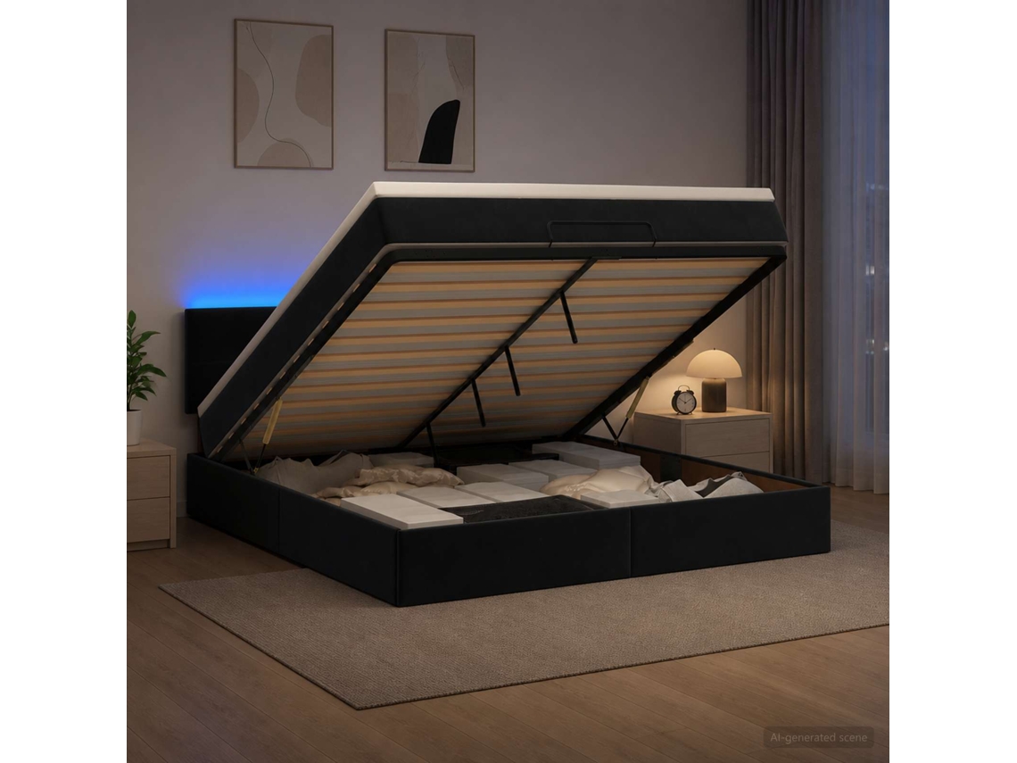 Vidaxl Cama Ottoman Com Colchão E Led Preto 140 X 190 Cm Veludo