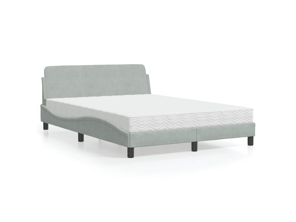 Vidaxl Cama Com Colchão Dover 140x190 Cm Veludo Cinzento-claro
