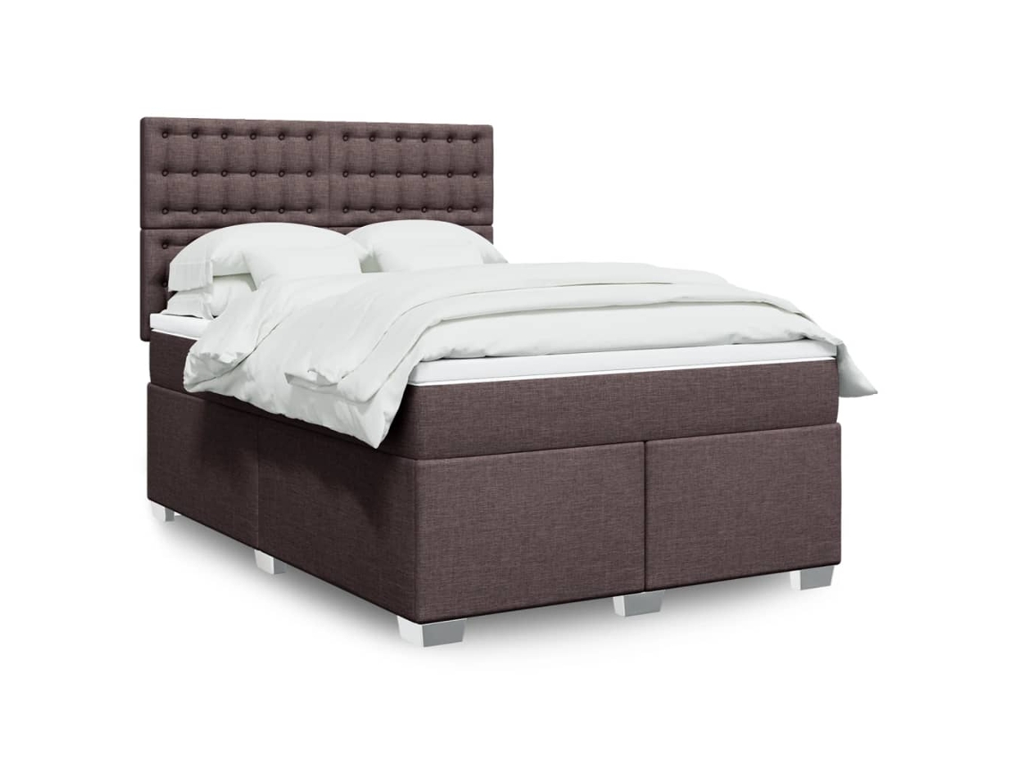 Vidaxl Cama Com Molas/colchão 140x200 Cm Tecido Castanho-escuro
