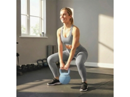Kettlebell de 8 kg com enchimento de areia metálica e alça antiderrapante para treinamento, 27x20x20 cm, azul claro