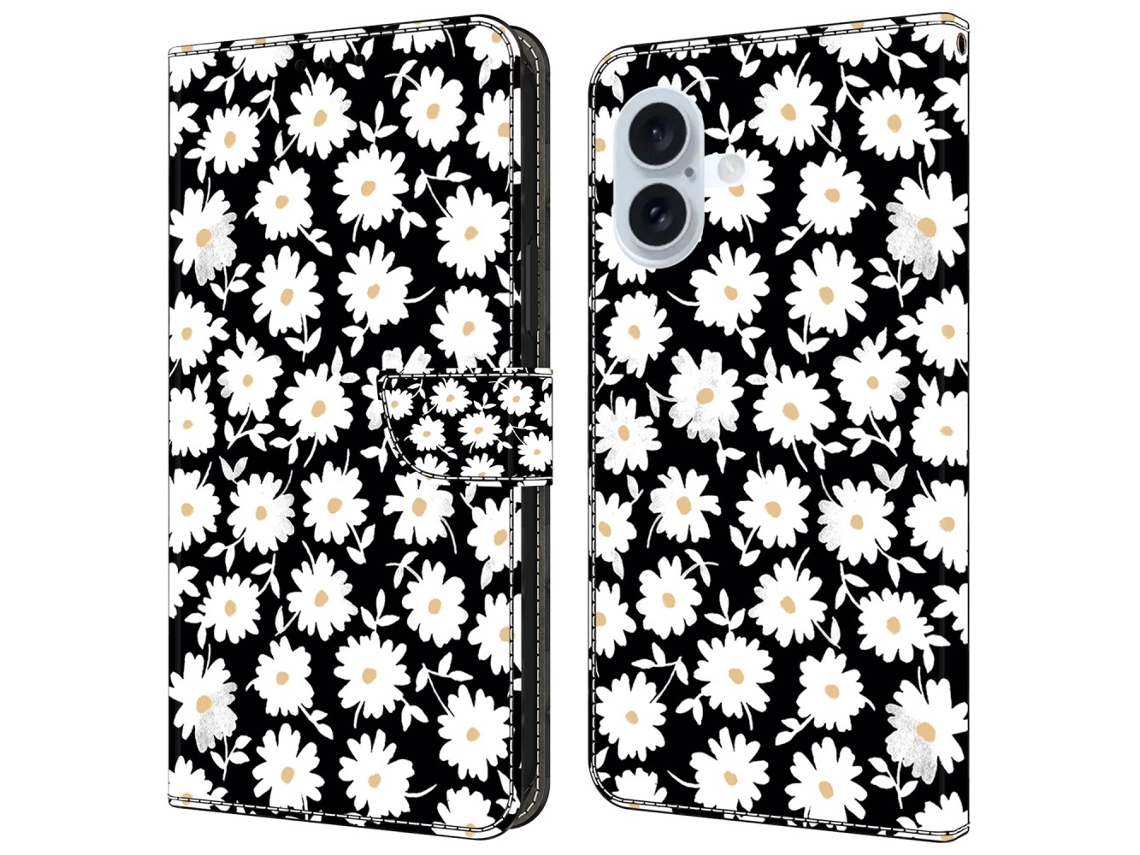 Capa Em Couro Pu Magnético Para Apple Iphone 16 - Floral