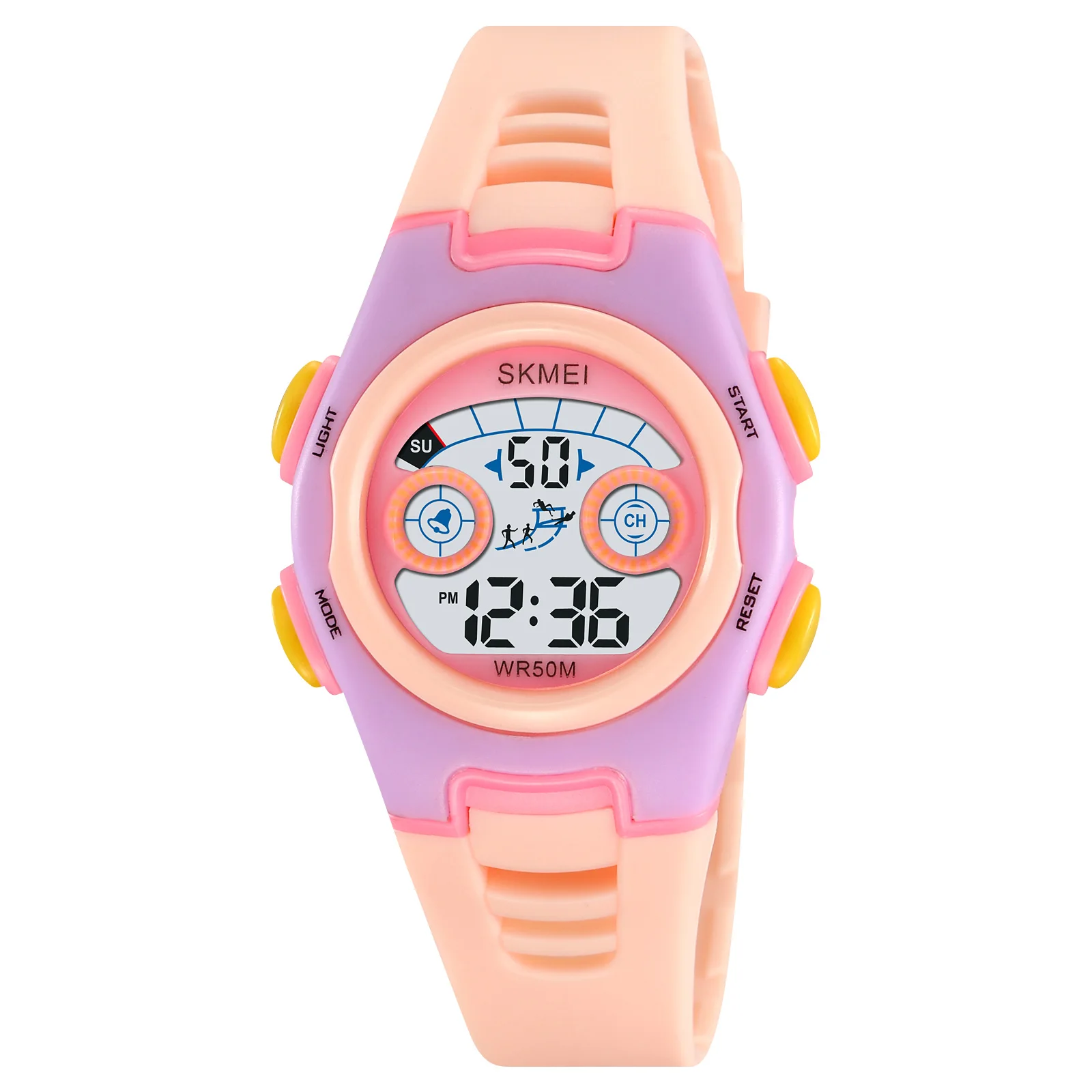 Relógio Digital (rosa) Com Caixa Bicolor Elegante, Resistência À Água De 50 M, Alarme Led, Data E Dia Da Semana