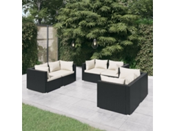 Conjunto Lounge Jardim 6 Peças C/ Almofadões Vime Pe Preto Dkd Home Decor