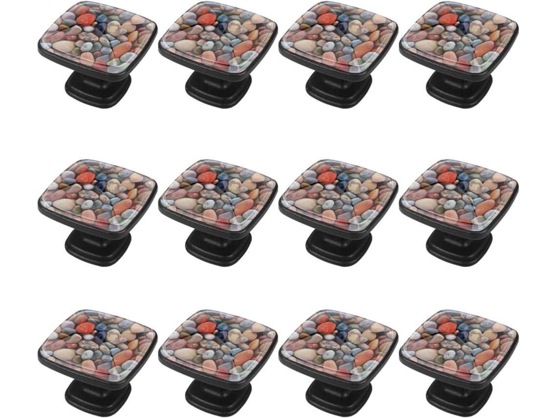Puxadores Quadrados Para Armários De Cozinha, Puxadores Para Gavetas De Cômoda, 12 Peças, Pedras Coloridas De Praia