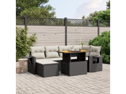 Vidaxl 7 Pcs Conjunto De Sofás P/ Jardim C/ Almofadões Vime Pe Preto